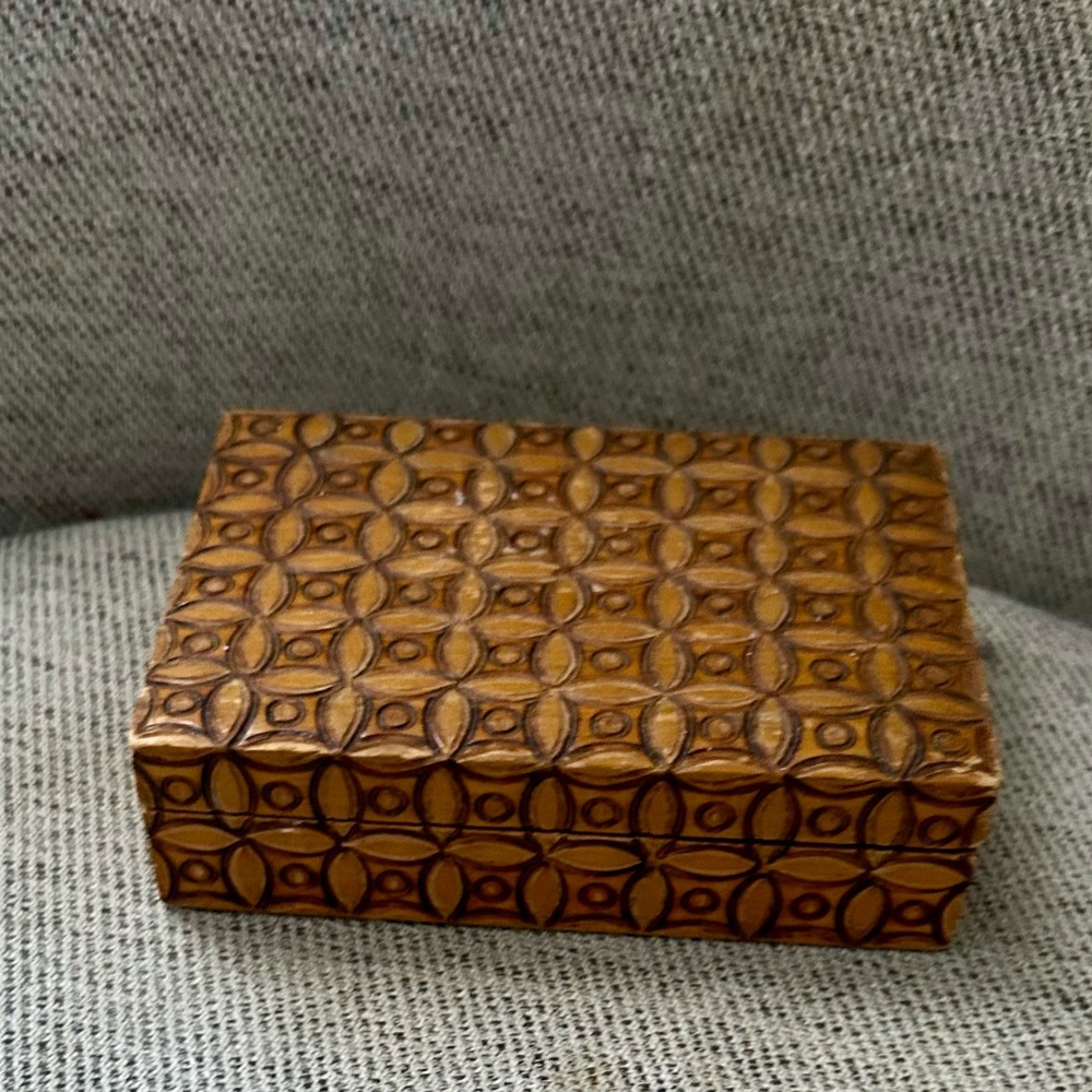 Vintage wood micro mosaic trinket box retro decor boho real wood geometric - Picture 6 of 6